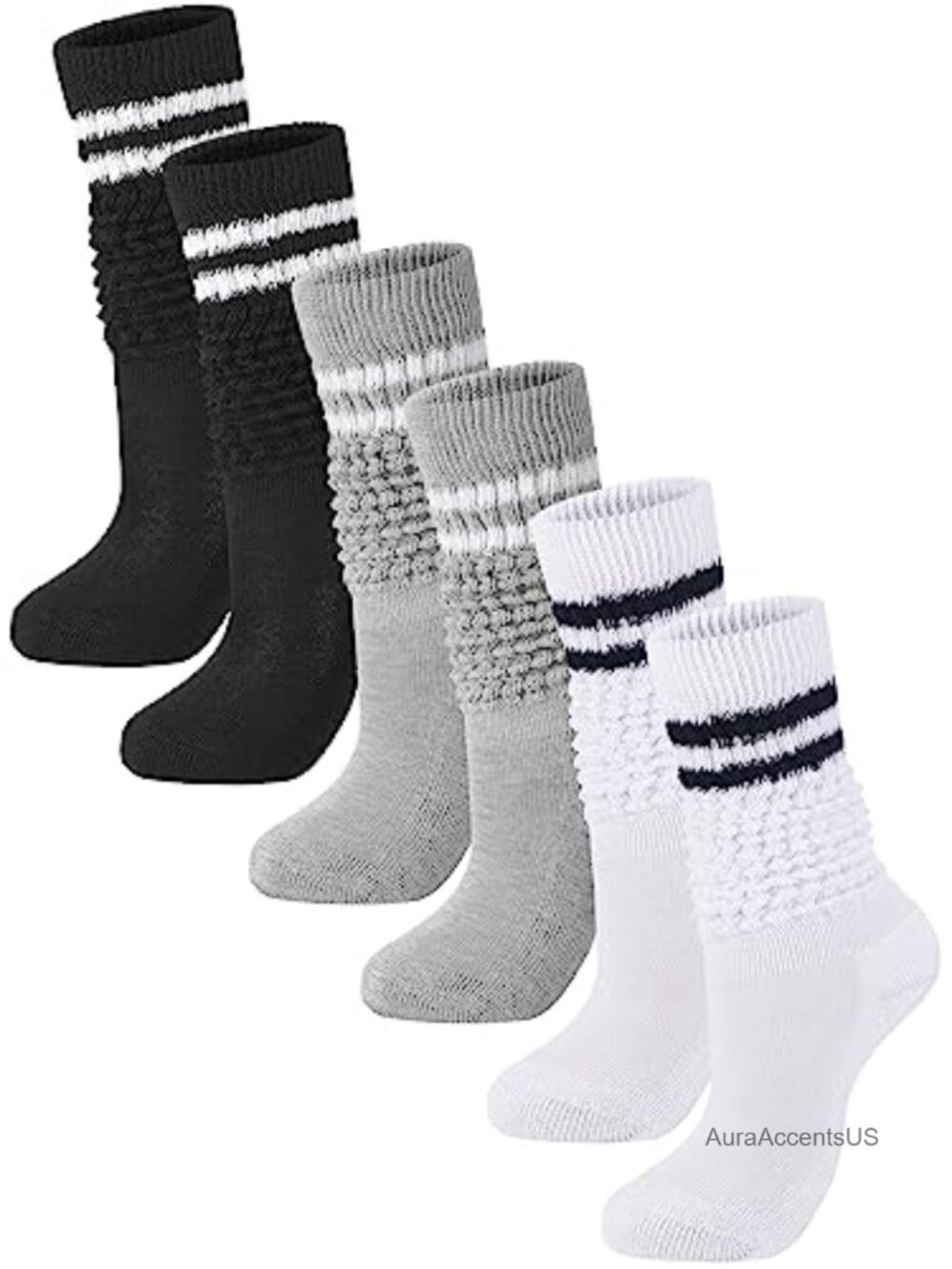 3 Pairs Slouch Socks Womens Cotton Knit Calf Knee High Winter